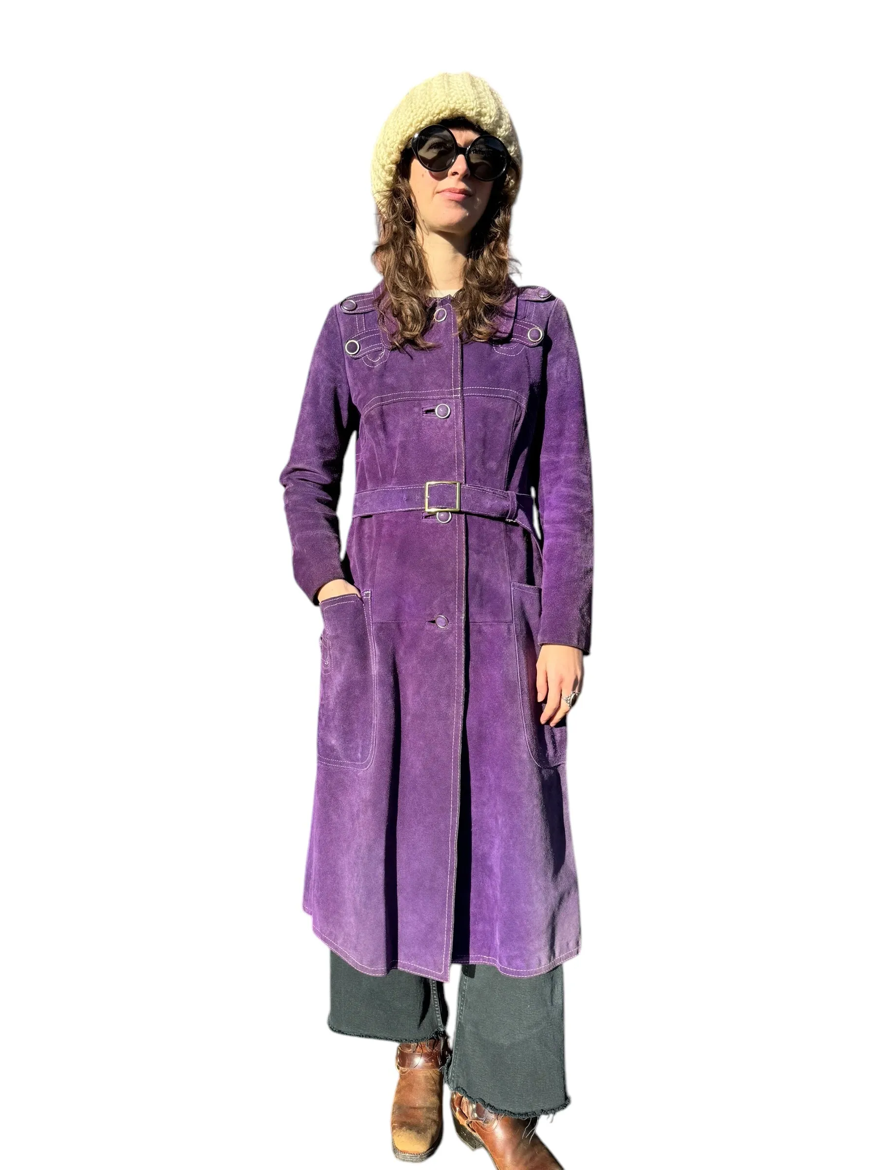 1960s Purple Suede Trench Coat S
