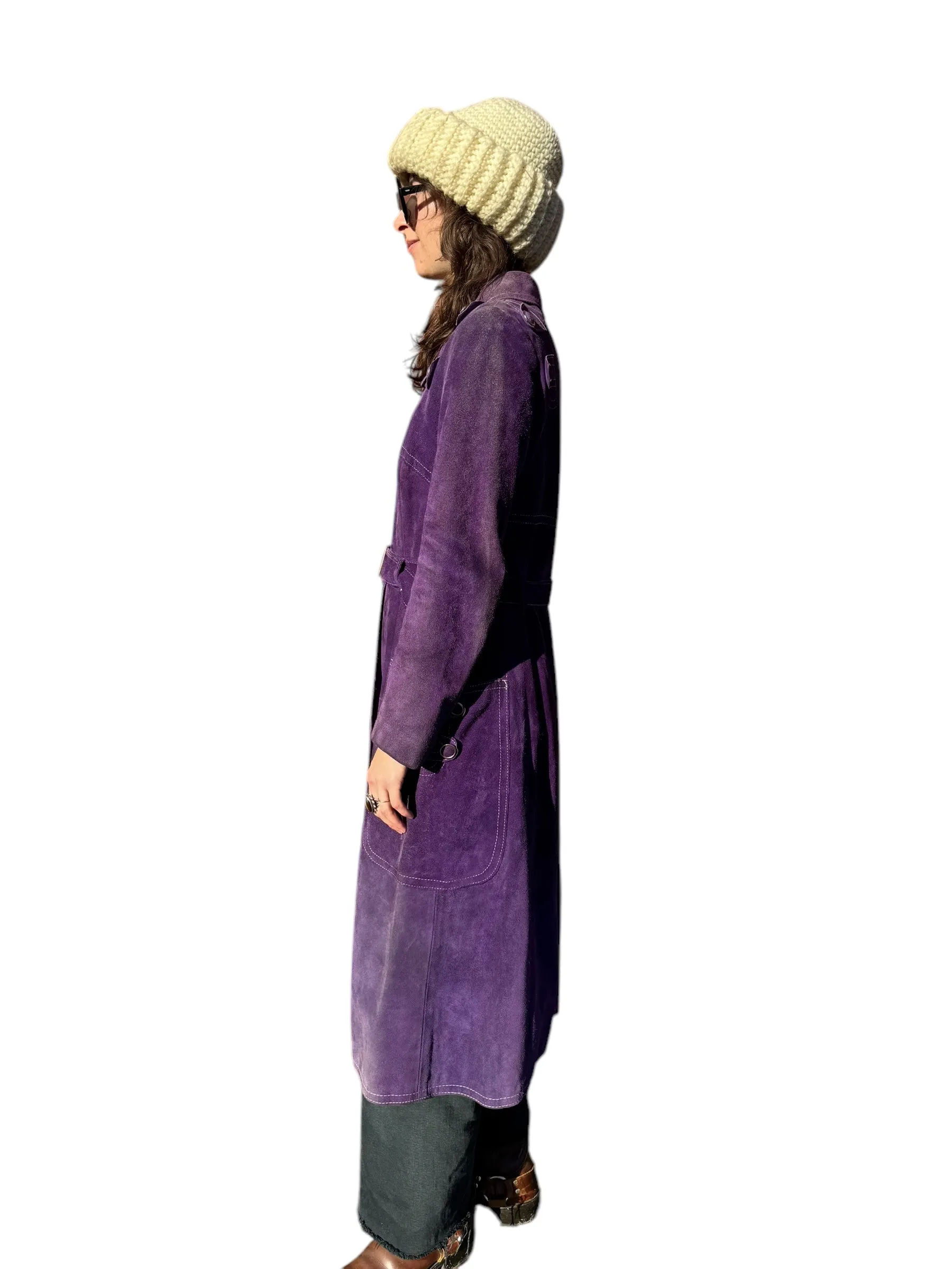 1960s Purple Suede Trench Coat S