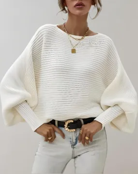 Angel Women's Large Puff Sleeve Tailored Sweater with Horizontal Rib Design