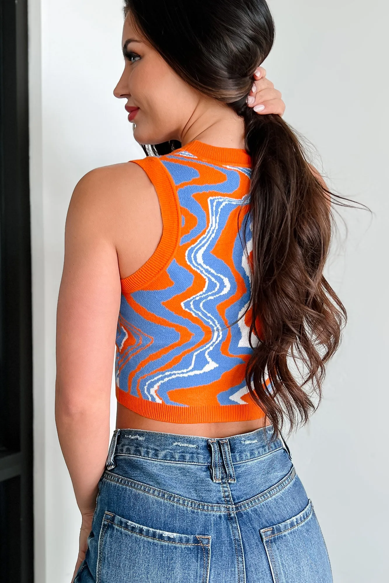 Artsy Attitude Printed Sweater Tank (Orange/Blue)