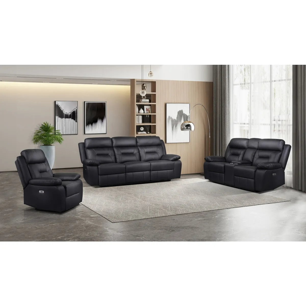 Black Leather Power Recliner with USB Charging Ports