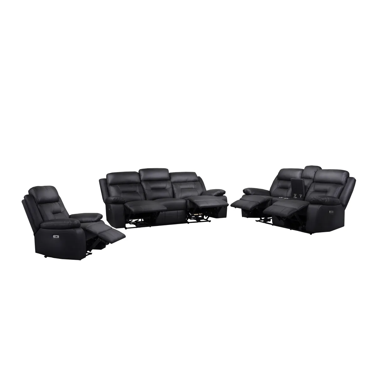 Black Leather Power Recliner with USB Charging Ports