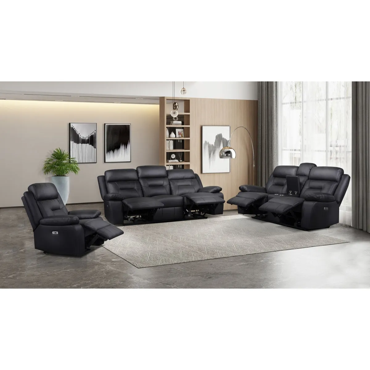 Black Leather Power Recliner with USB Charging Ports