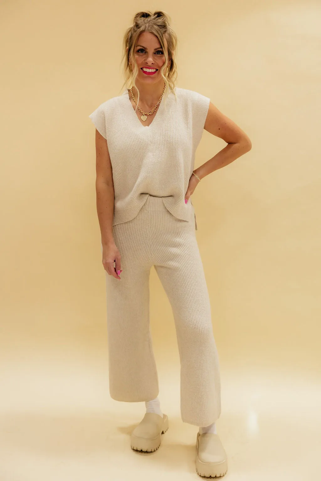 Caitlin Sweater Pants-Beige
