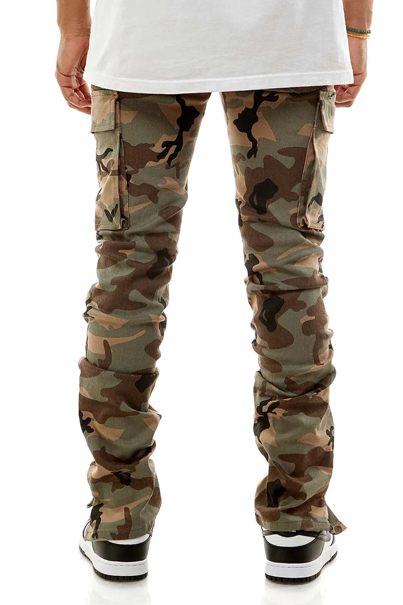 Camo Skinny Stacked Pants Flared Look