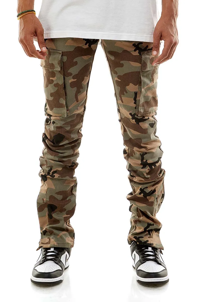 Camo Skinny Stacked Pants Flared Look