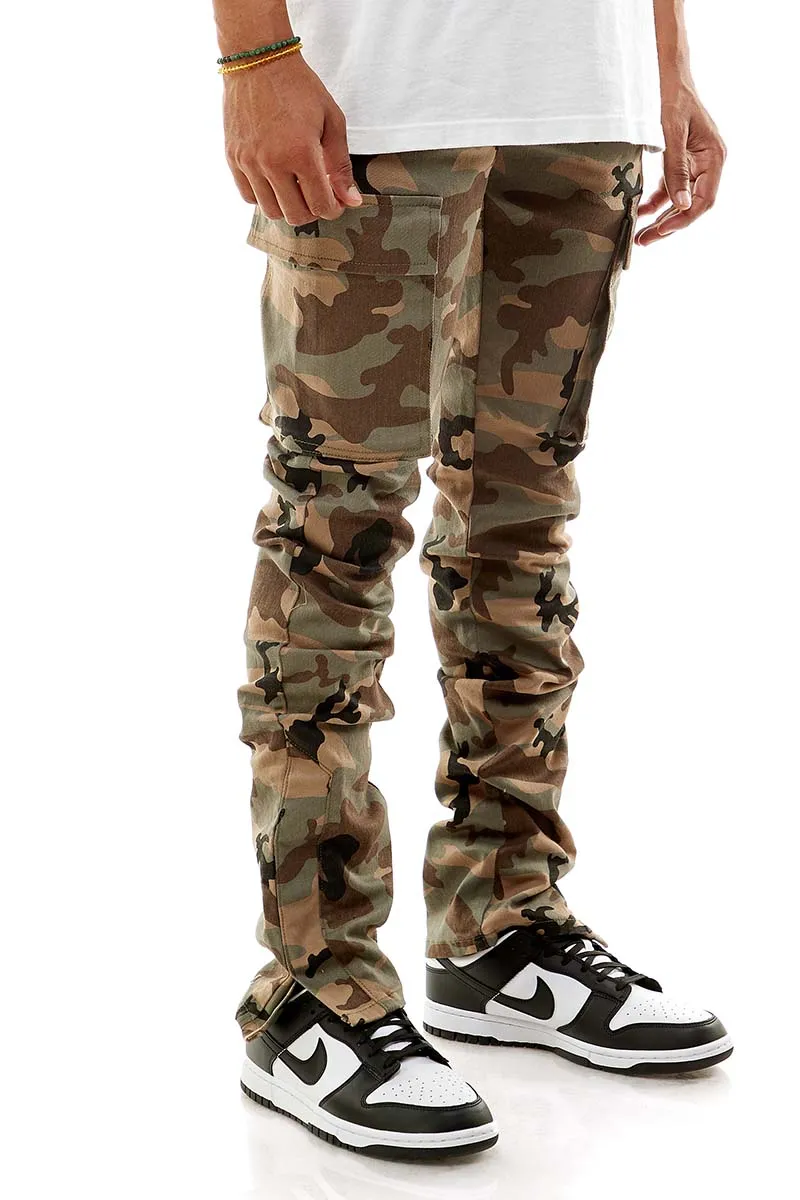 Camo Skinny Stacked Pants Flared Look