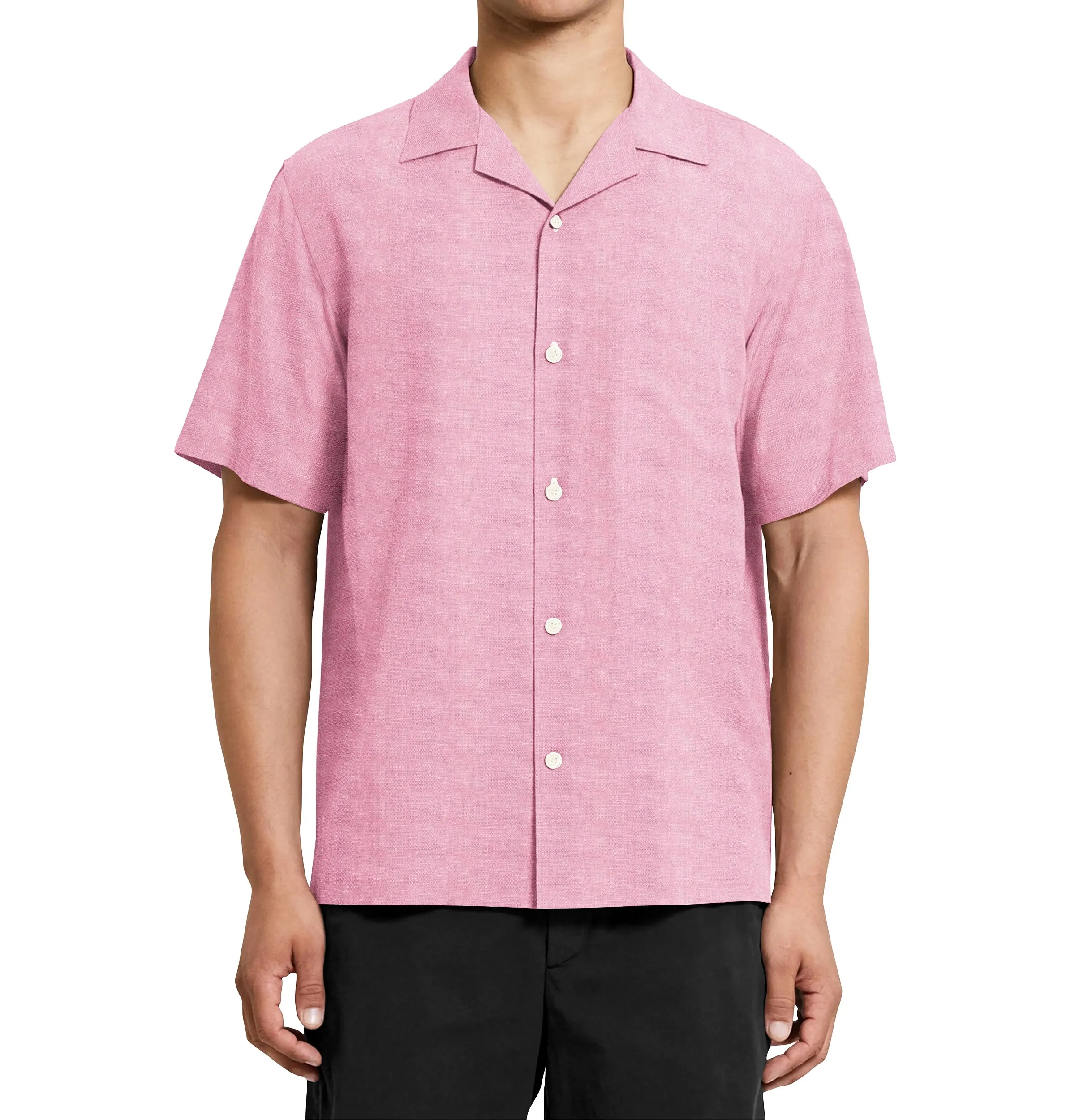 Camp Collar Linen Shirt in Pink