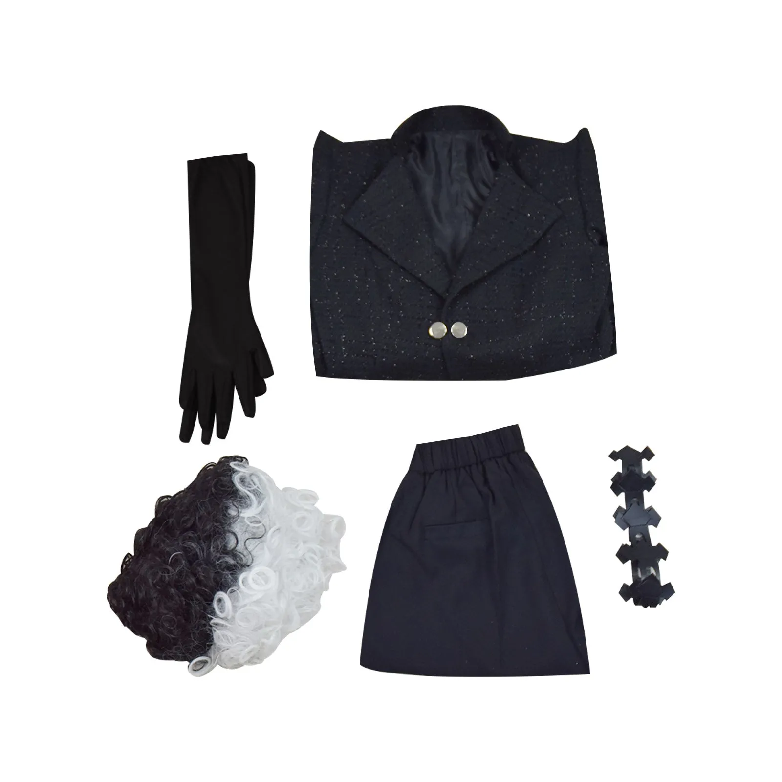 Cruella De Vil Cosplay 2021 Disney Movie Cruella Costume Black Coat With Wig