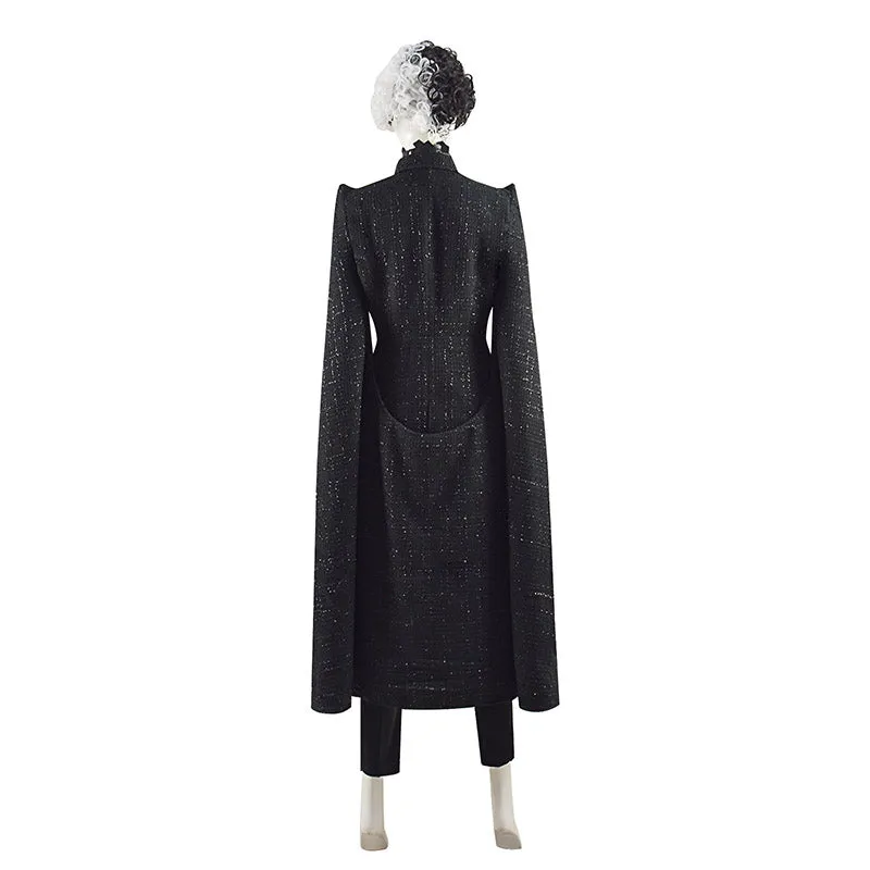 Cruella De Vil Cosplay 2021 Disney Movie Cruella Costume Black Coat With Wig