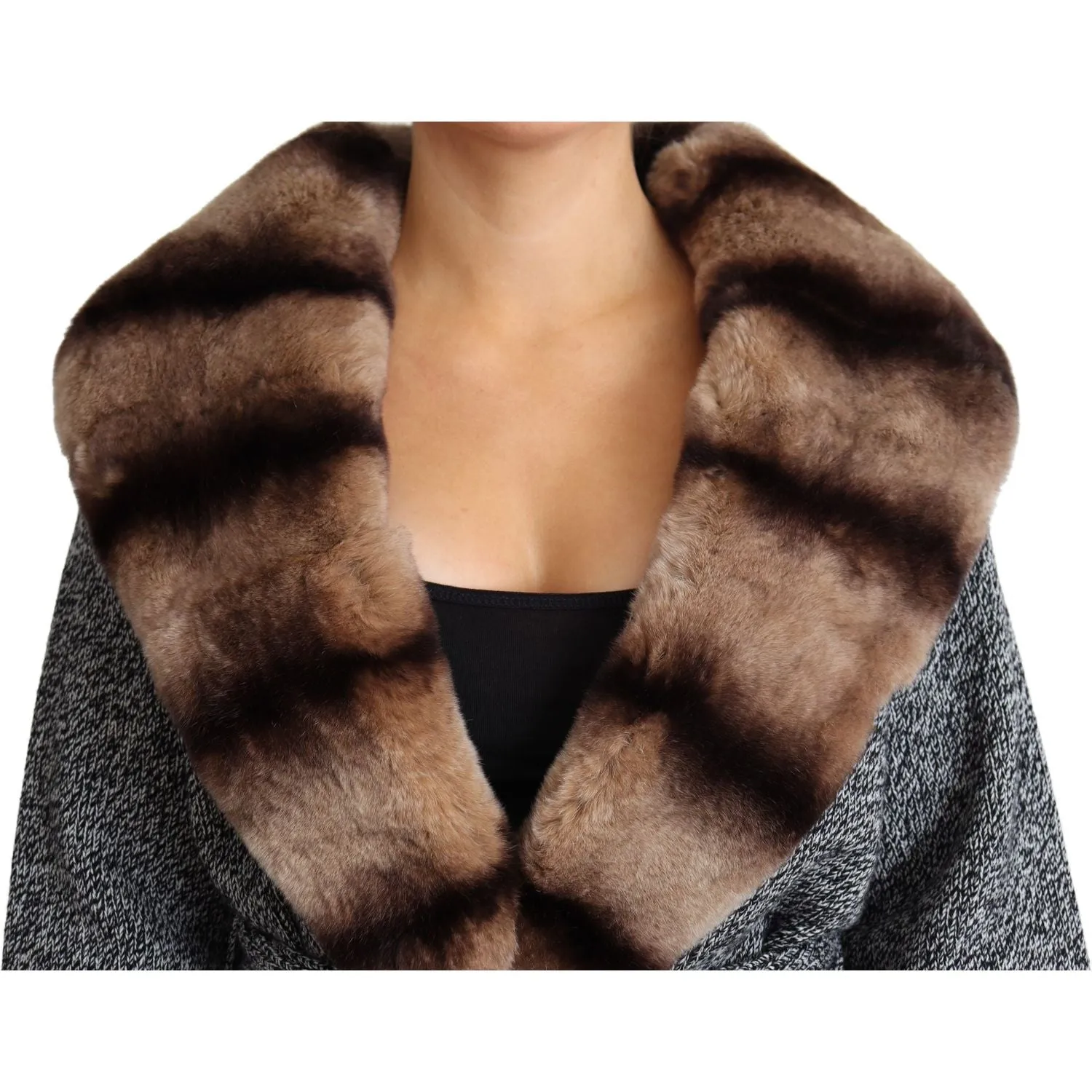 Dolce & Gabbana Elegant Cashmere Cardigan with Rabbit Fur Collar