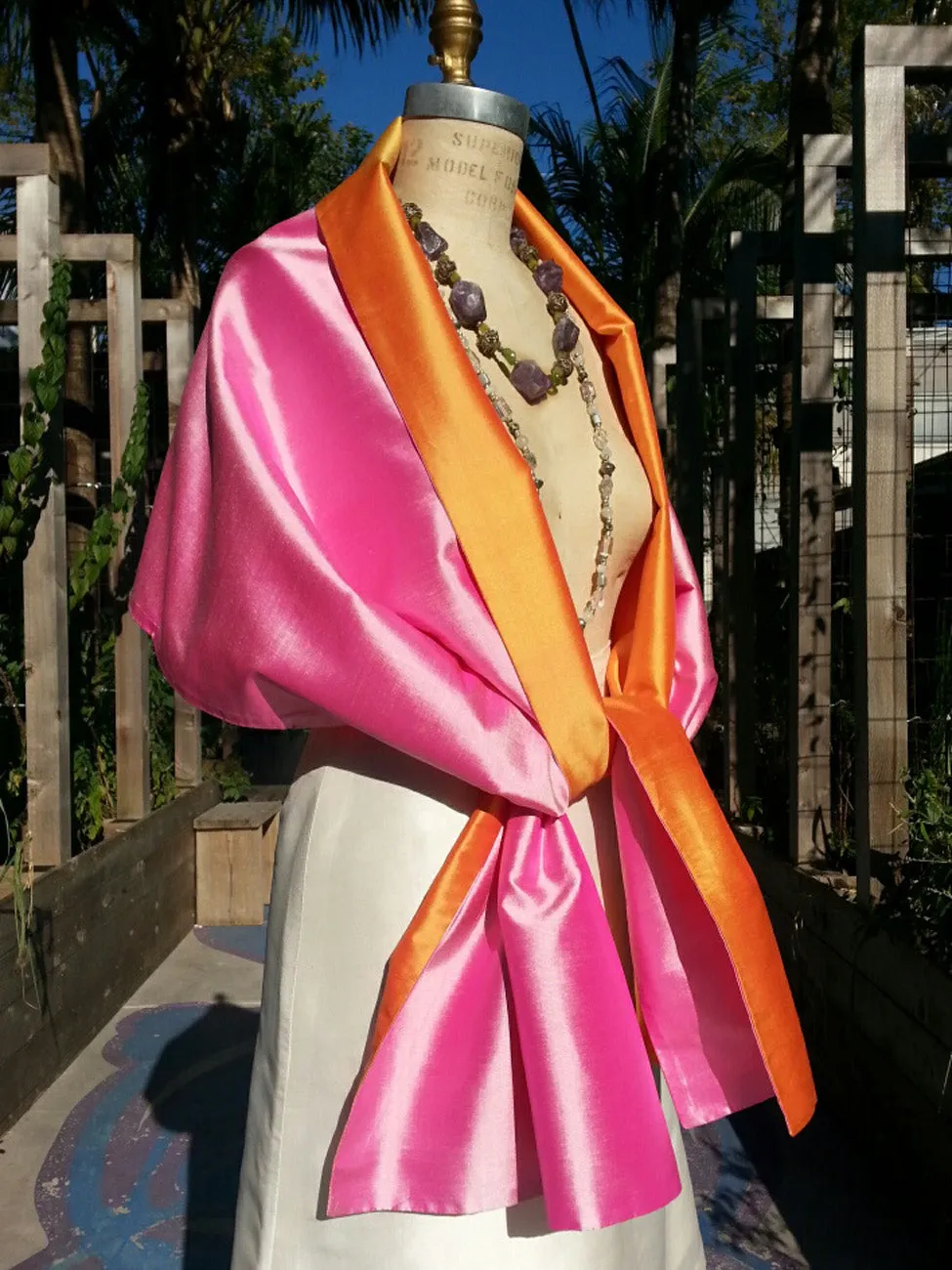 Double Sided Evening Shawl Candy Pink Tangerine