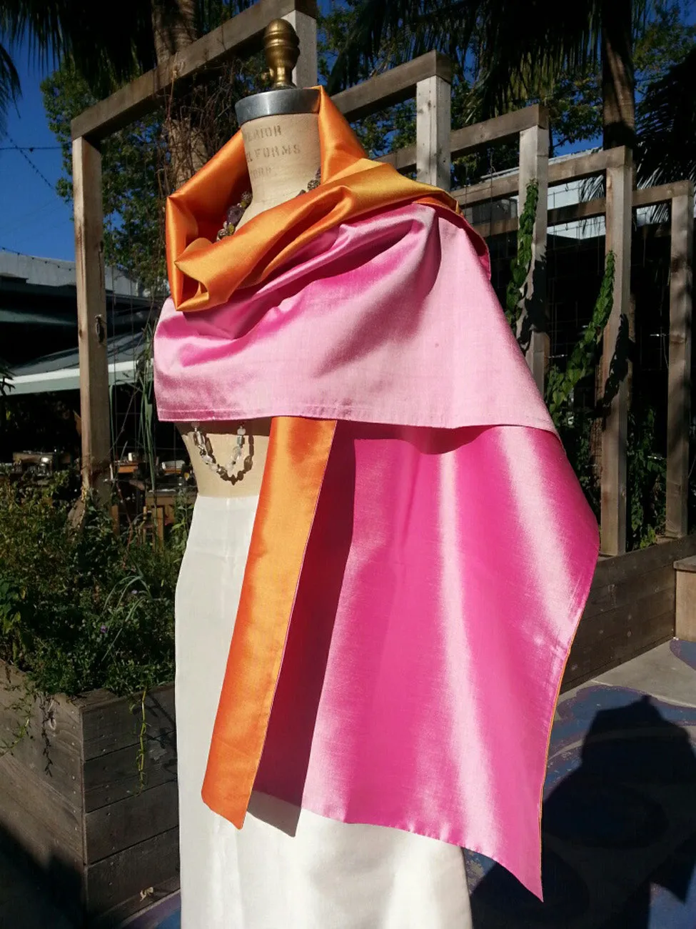 Double Sided Evening Shawl Candy Pink Tangerine