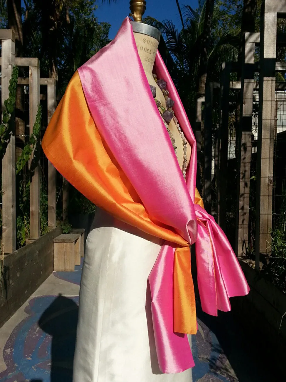Double Sided Evening Shawl Candy Pink Tangerine