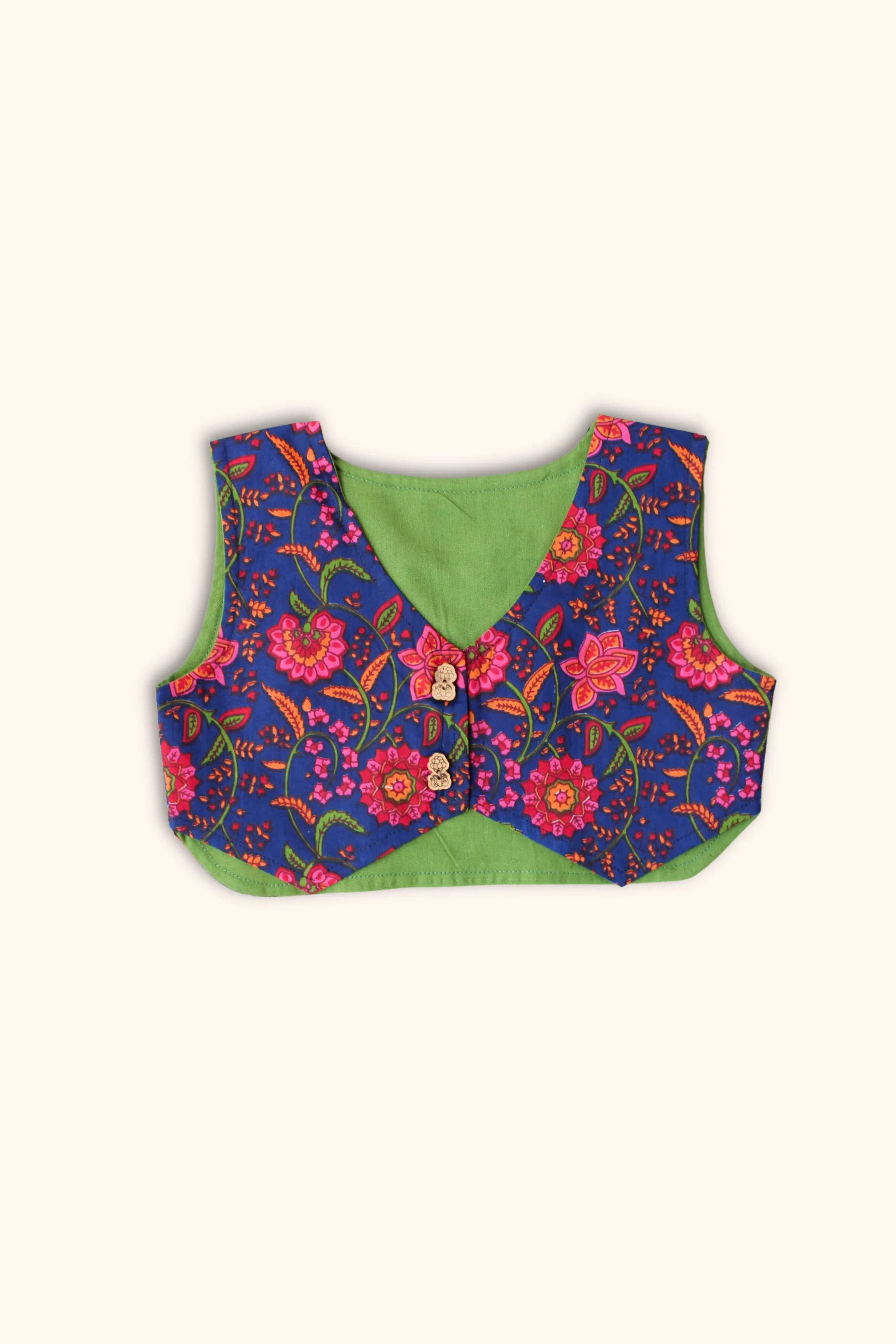 Girls Madame Printed Waist Coat and Pleated Pants set - Off white