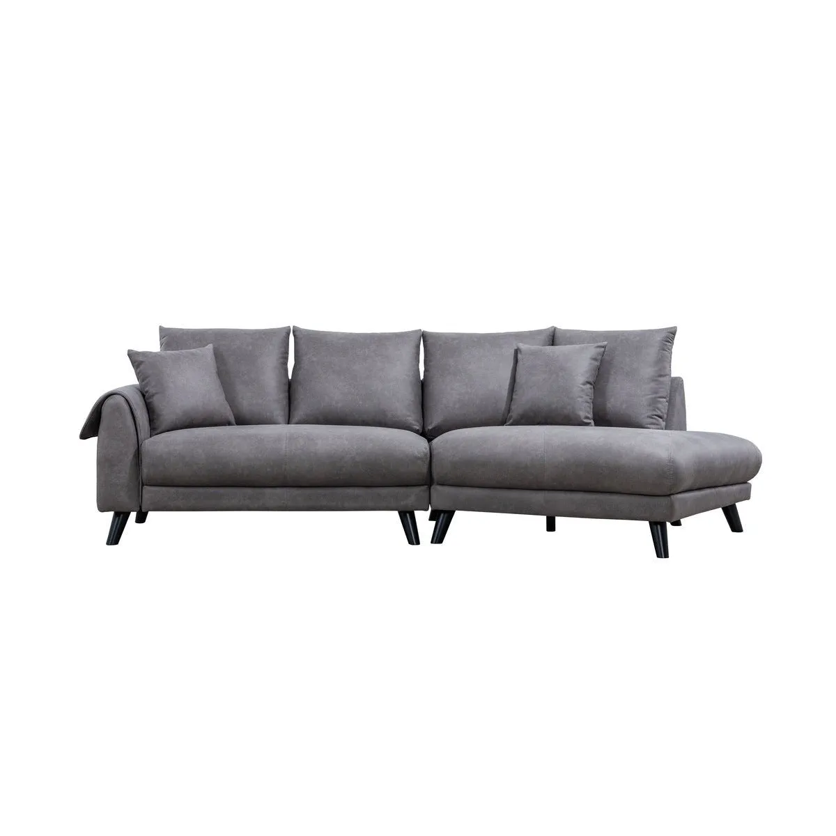 Isolde Grey Sectional with Right Side Chaise & 2 Pillows
