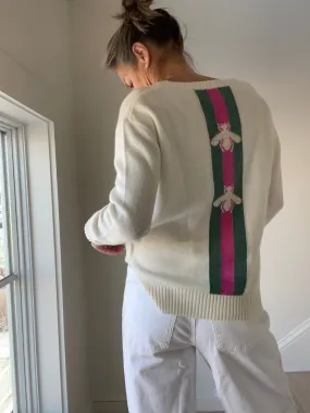 Ivory Deep V-Neck Bee Cashmere Sweater