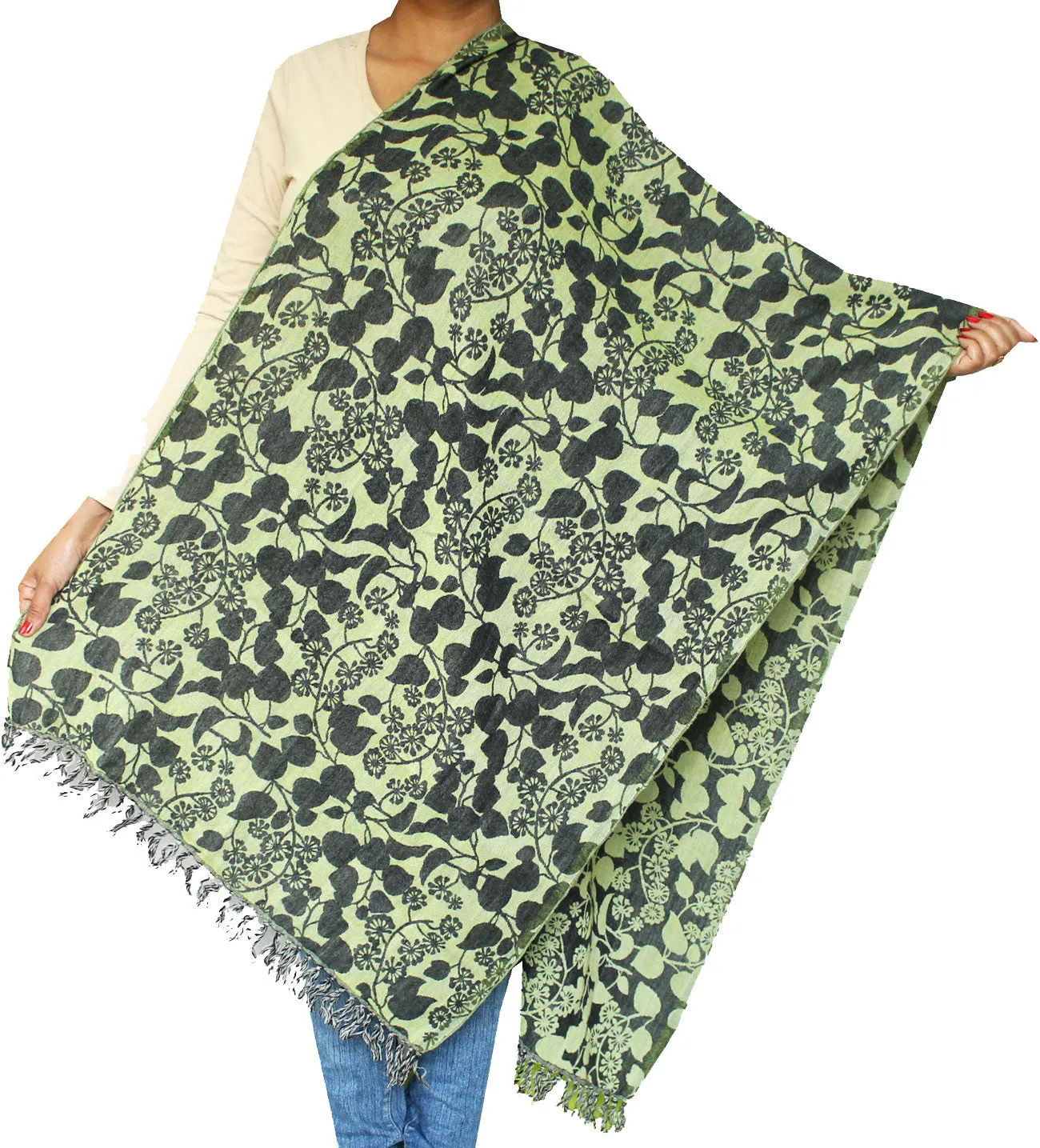 Jamawar Wool Shawl Scarf Womens Wrap India Clothing (76 x 26 inches)