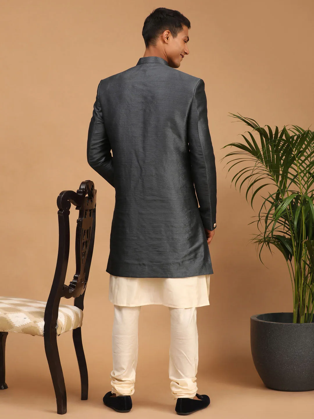 Jashvi Men's Grey Indo Western Combo Set