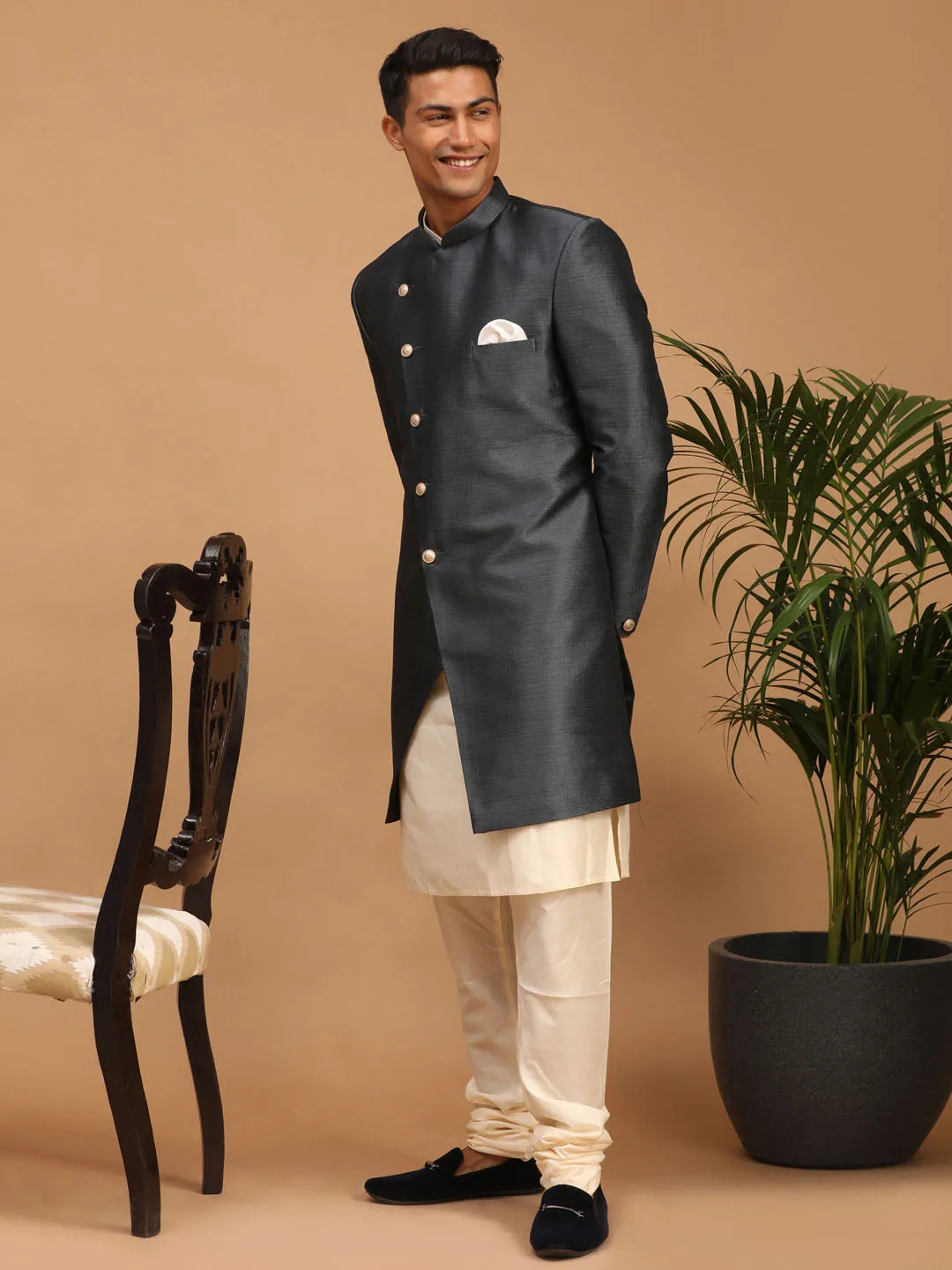 Jashvi Men's Grey Indo Western Combo Set