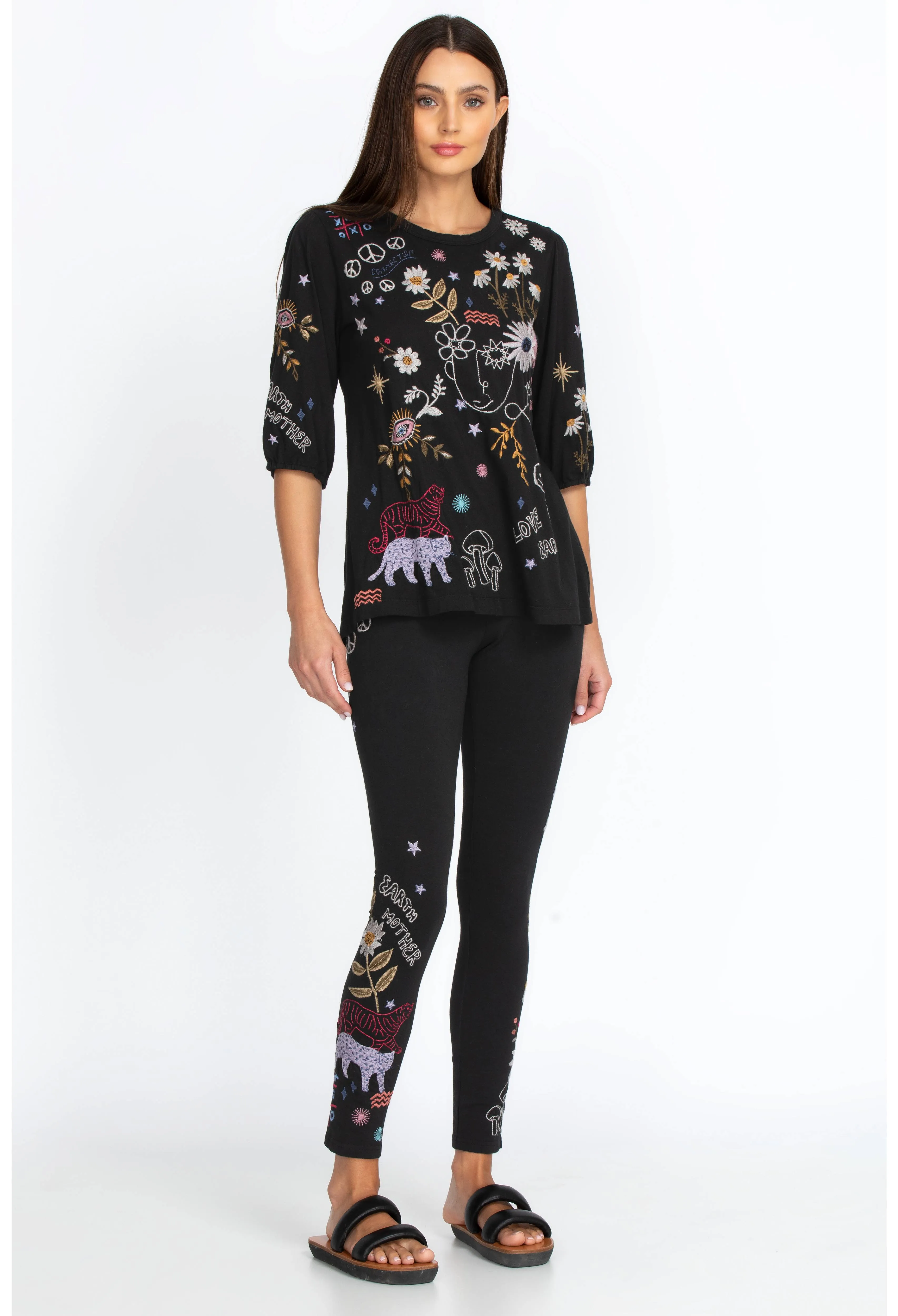 Johnny Was Soho Black Print Leggings XLarge