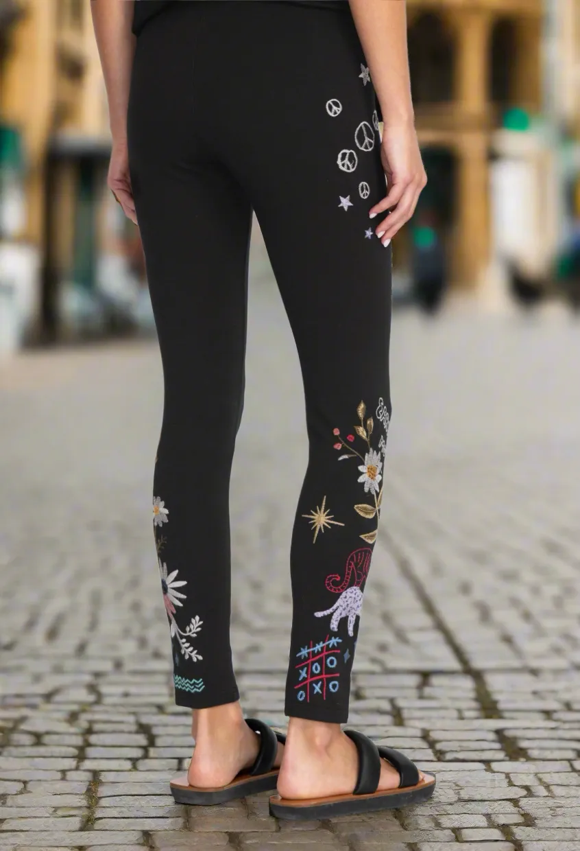 Johnny Was Soho Black Print Leggings XLarge