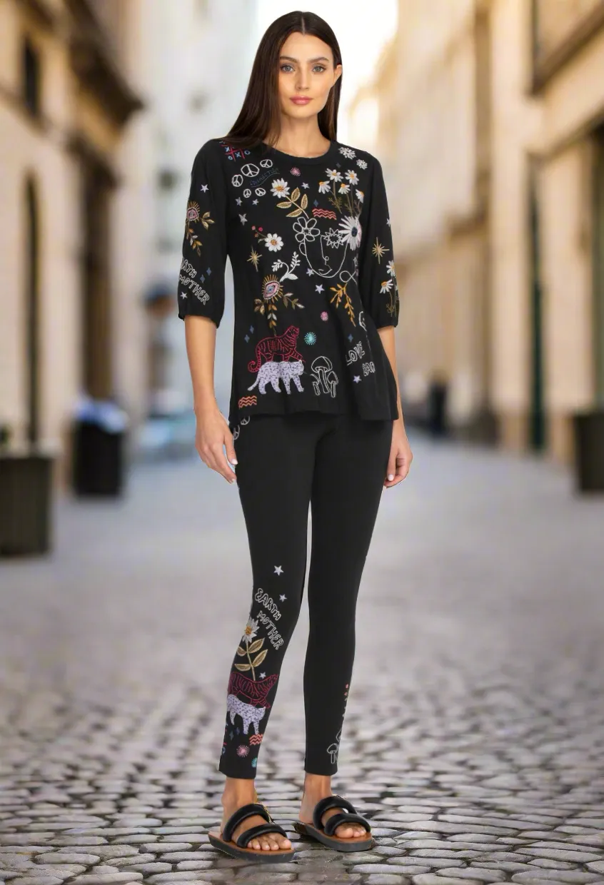 Johnny Was Soho Black Print Leggings XLarge