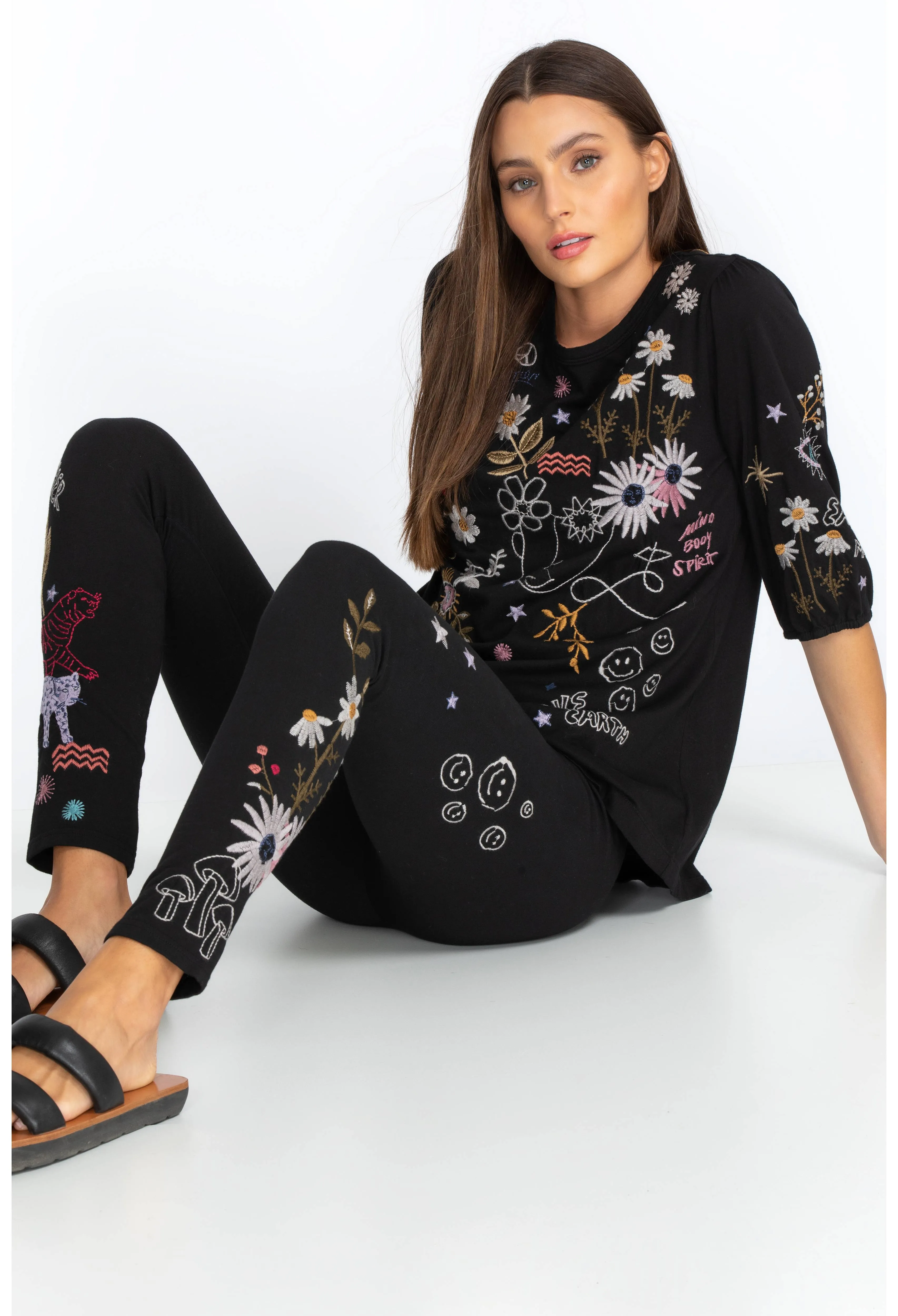 Johnny Was Soho Black Print Leggings XLarge