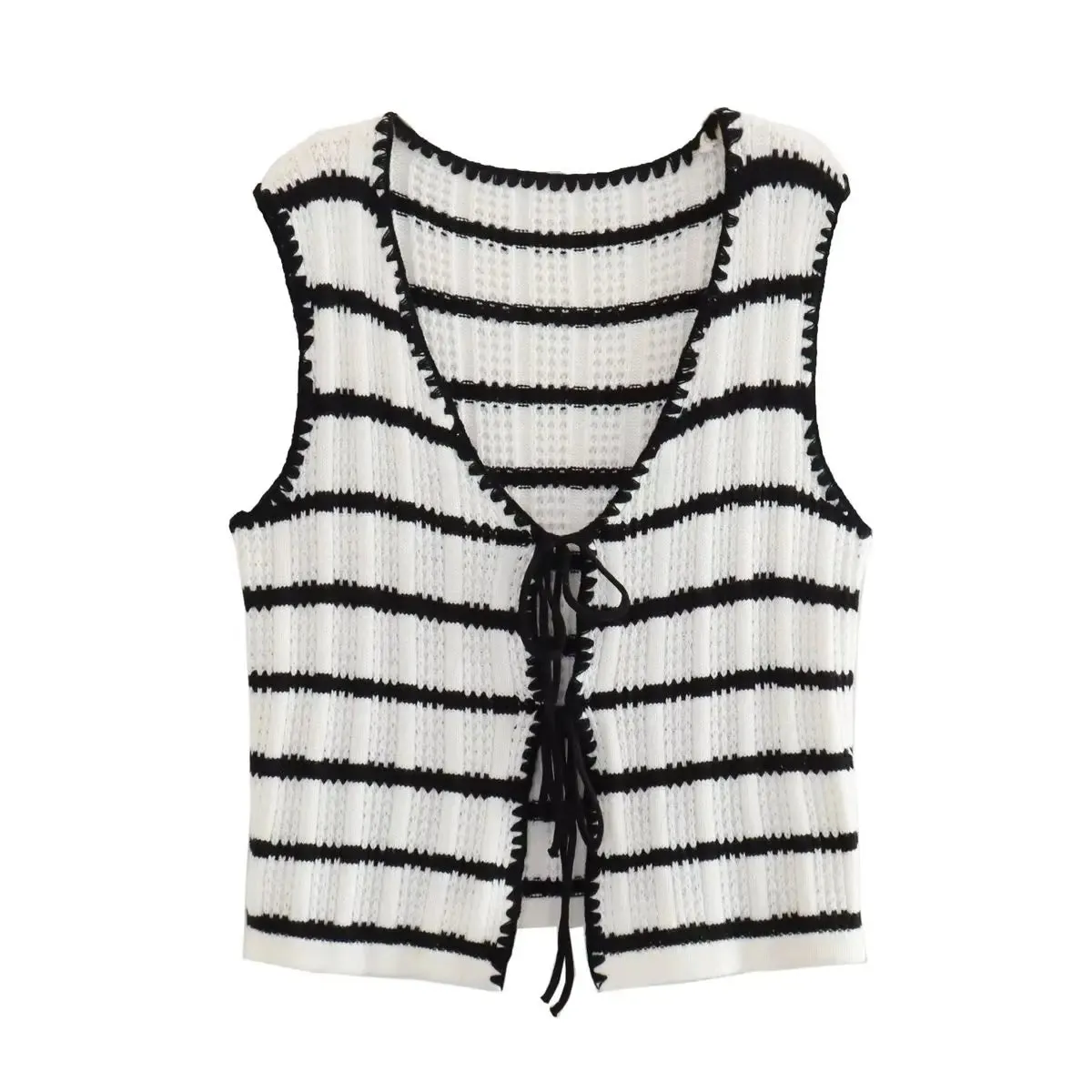 JOSKAA Fashion Stripe Knitted Long Pants Sets Women Cropped Vest Elastic Waist Trousers Two Pieces Sets 2024 Summer Female Chic Outfits