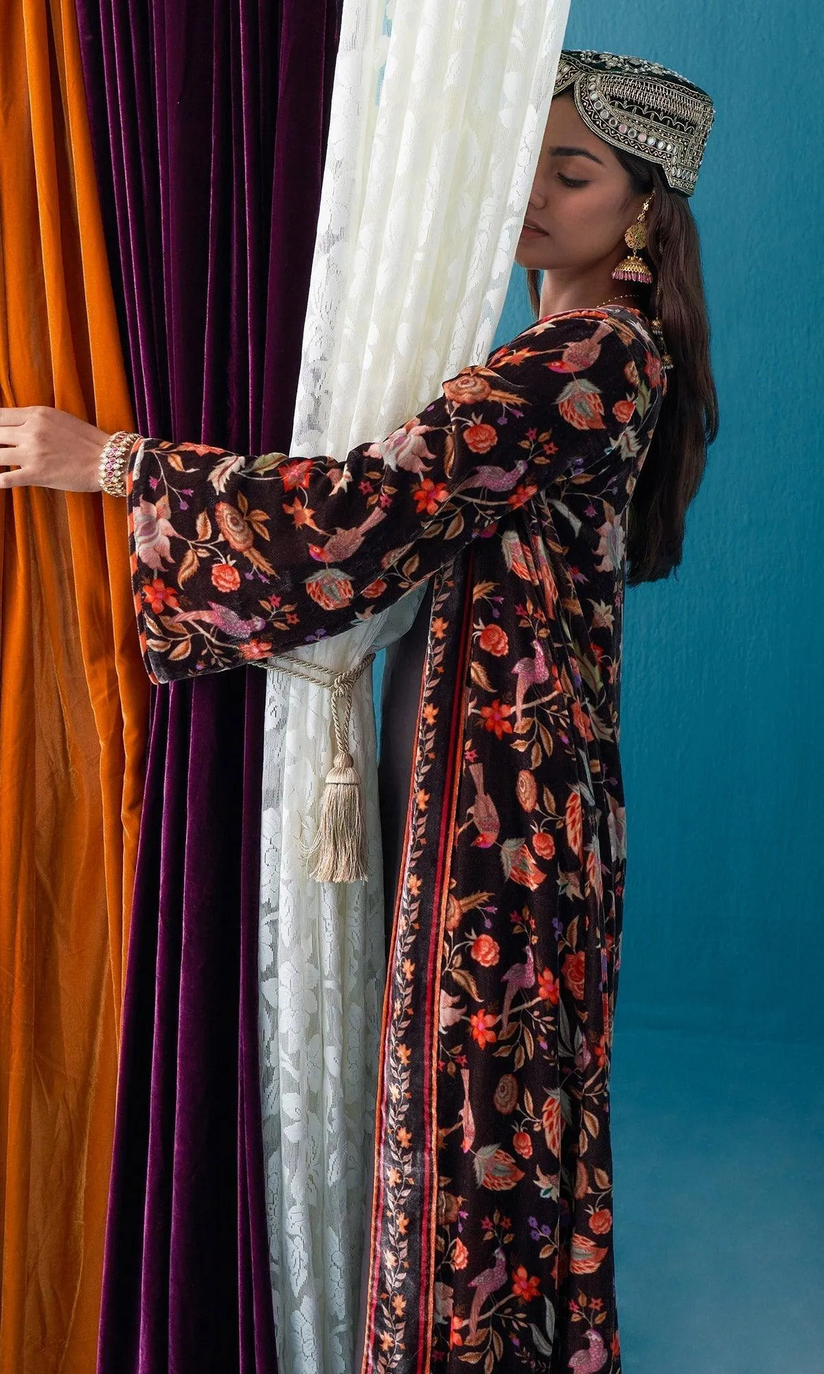 Khizaan Chintz Brown Velvet Jacket Only