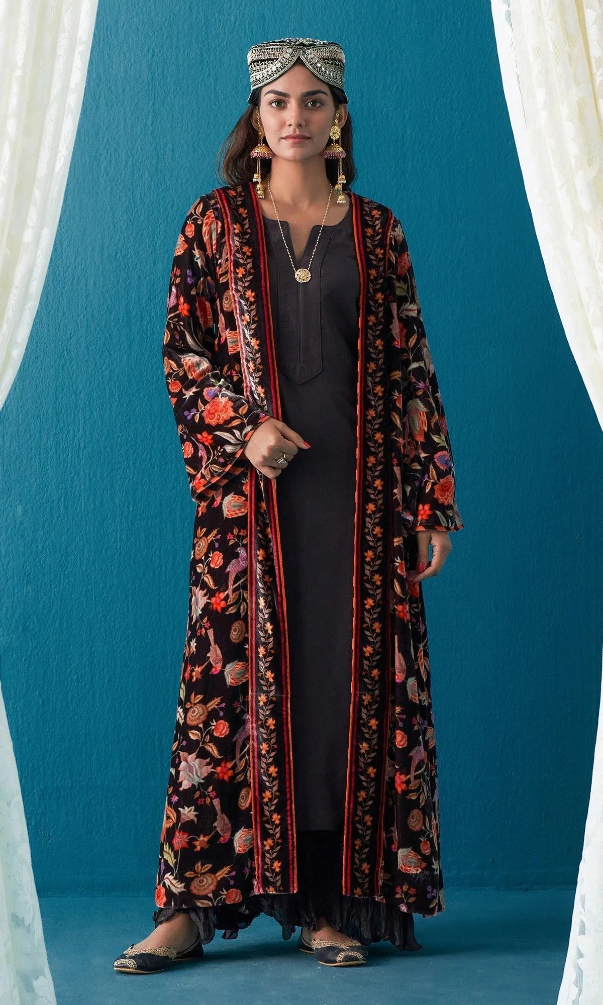 Khizaan Chintz Brown Velvet Jacket Only