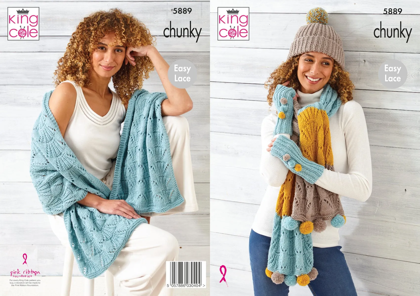 King Cole Chunky Knitting Pattern - Ladies Easy Lace Accessories (5889)