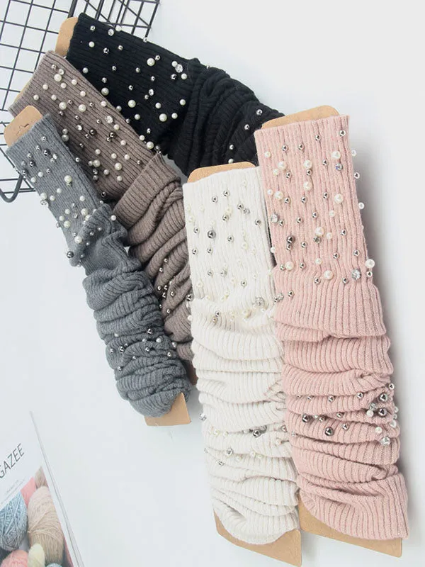 Knitted Bead Decoration Keep Warm Solid Color Leg Warmers Accessories
