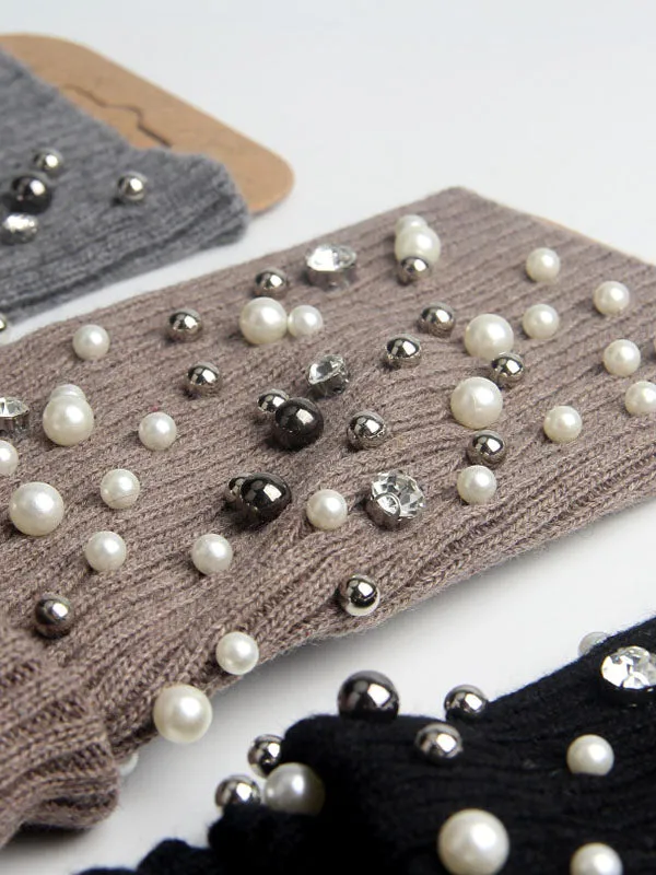 Knitted Bead Decoration Keep Warm Solid Color Leg Warmers Accessories