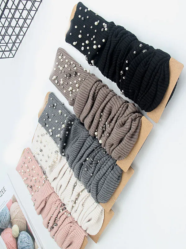 Knitted Bead Decoration Keep Warm Solid Color Leg Warmers Accessories