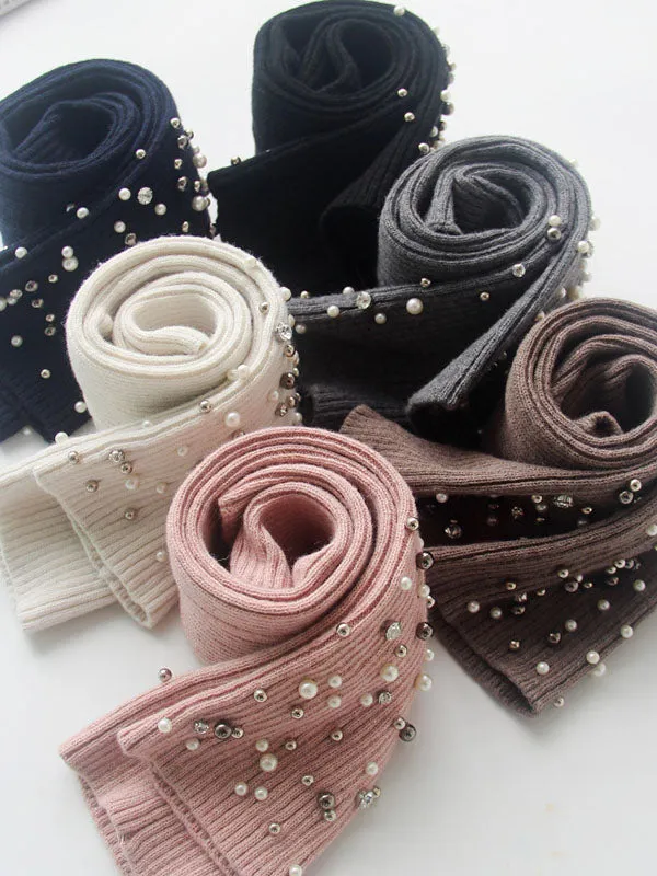 Knitted Bead Decoration Keep Warm Solid Color Leg Warmers Accessories