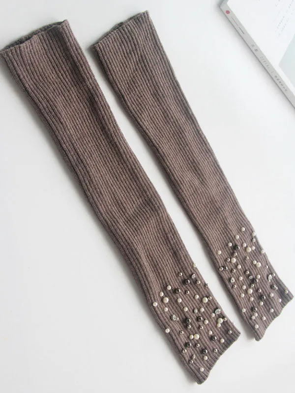 Knitted Bead Decoration Keep Warm Solid Color Leg Warmers Accessories