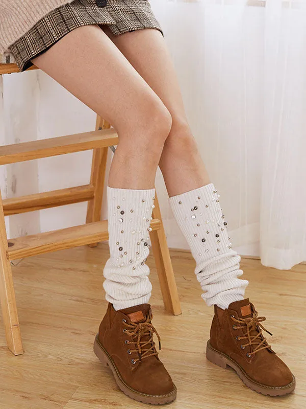 Knitted Bead Decoration Keep Warm Solid Color Leg Warmers Accessories