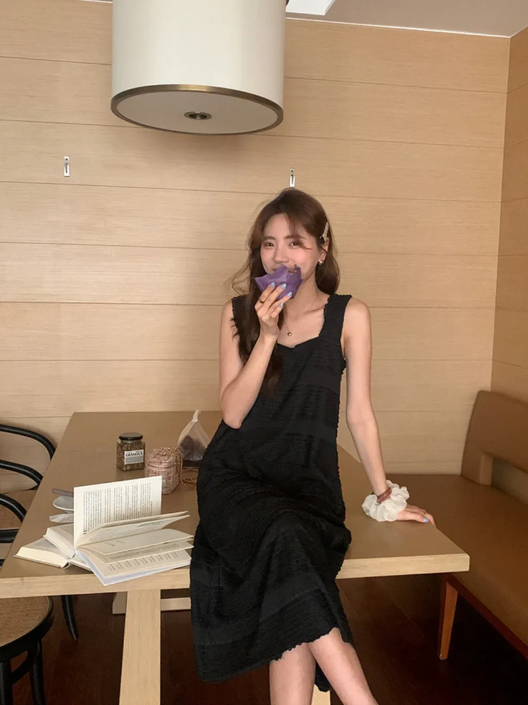 [Korean style] French Style Square Collar Textured Dress