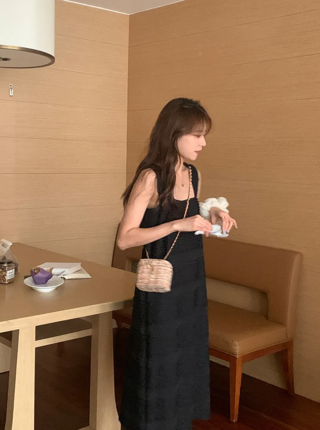 [Korean style] French Style Square Collar Textured Dress