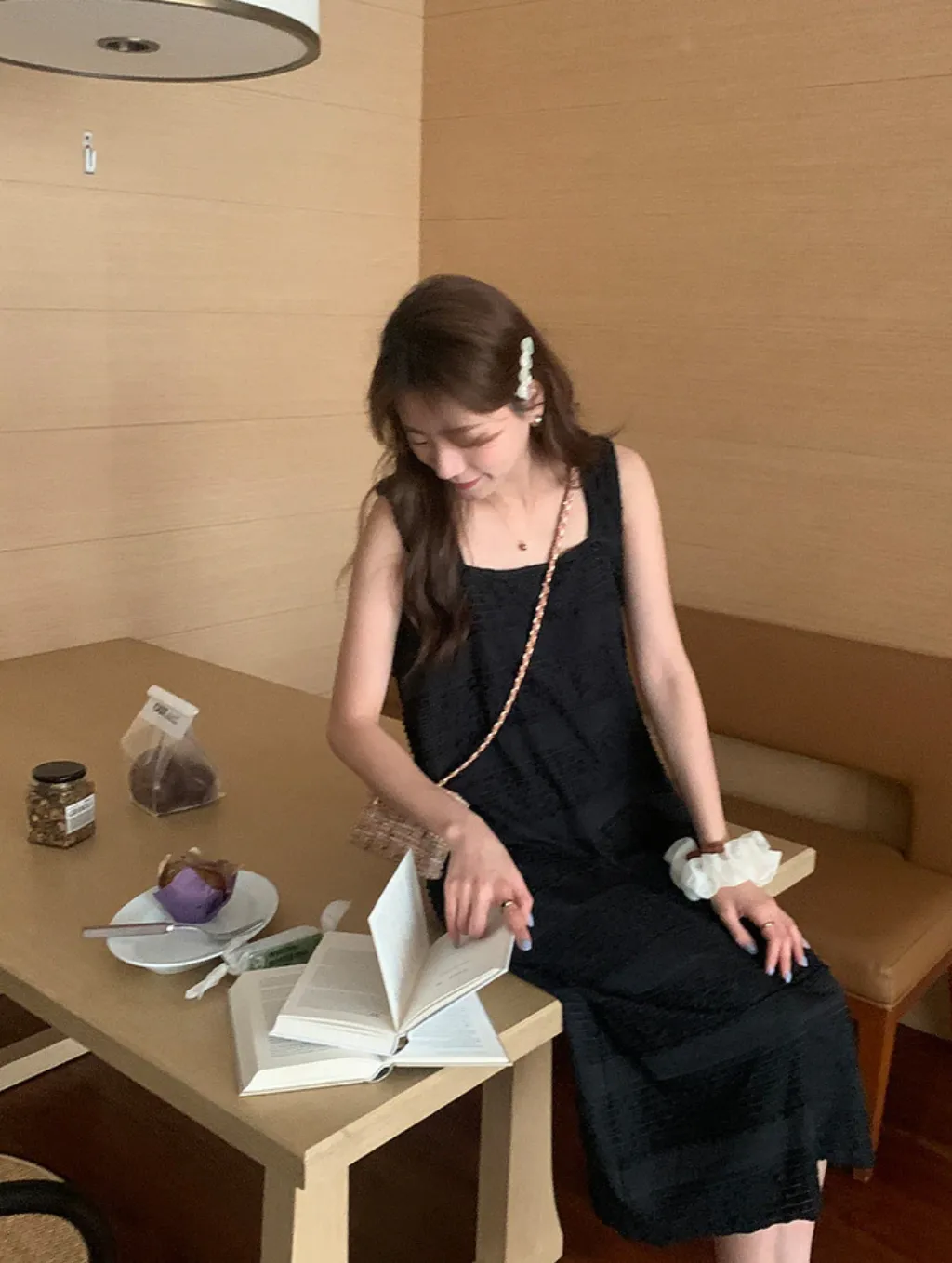 [Korean style] French Style Square Collar Textured Dress