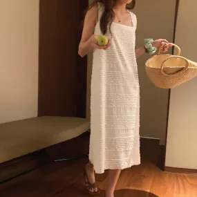 [Korean style] French Style Square Collar Textured Dress
