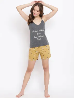 La Intimo Dreamy Love Printed Boxer Shorts & Grey Millage Camisole