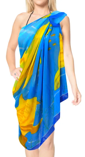LA LEELA Women's Beach Cover Up Pareo Canga Swimsuit Sarong 72"x42" Blue_O507