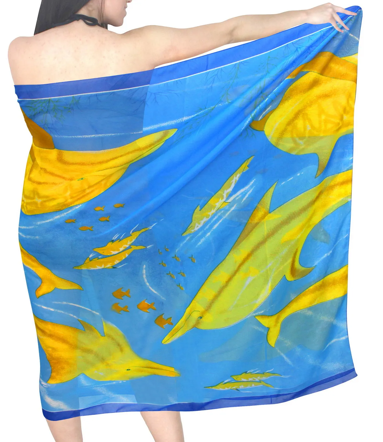 LA LEELA Women's Beach Cover Up Pareo Canga Swimsuit Sarong 72"x42" Blue_O507