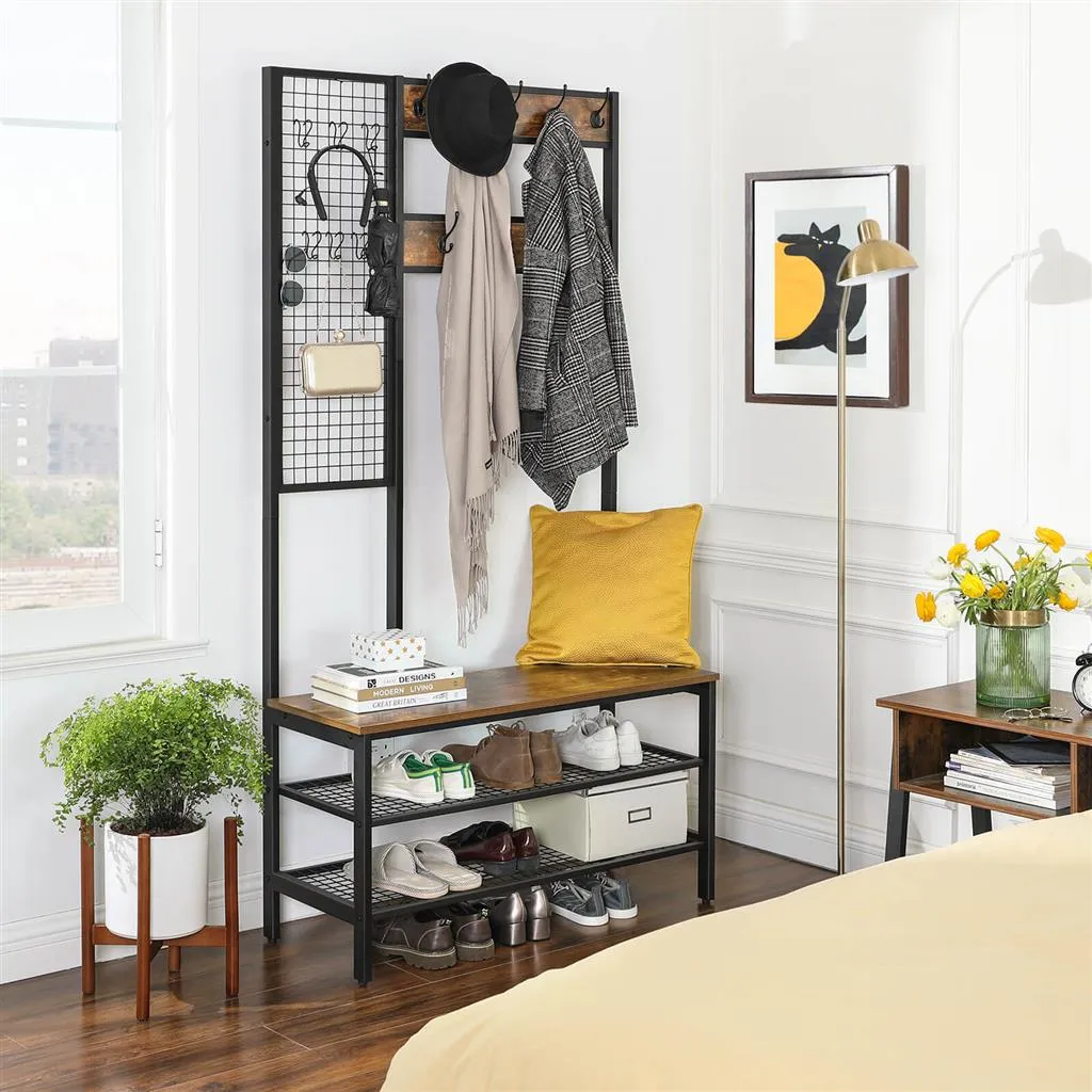 Large Coat Rack with Shoe Bench