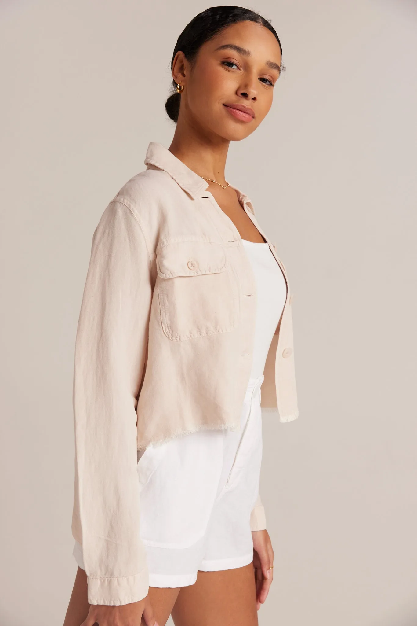 Lily Frayed Hem Jacket - Sand Khaki