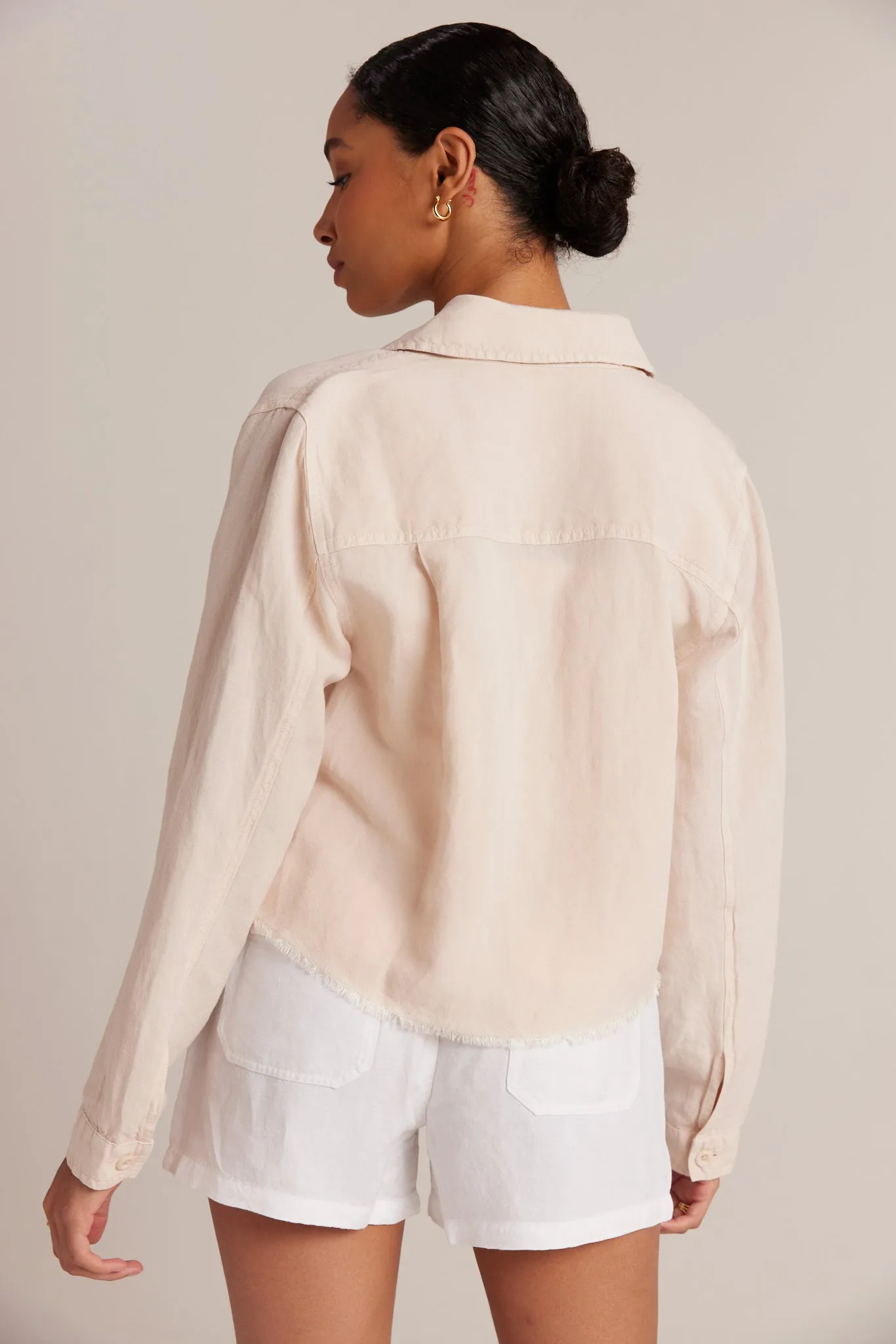 Lily Frayed Hem Jacket - Sand Khaki