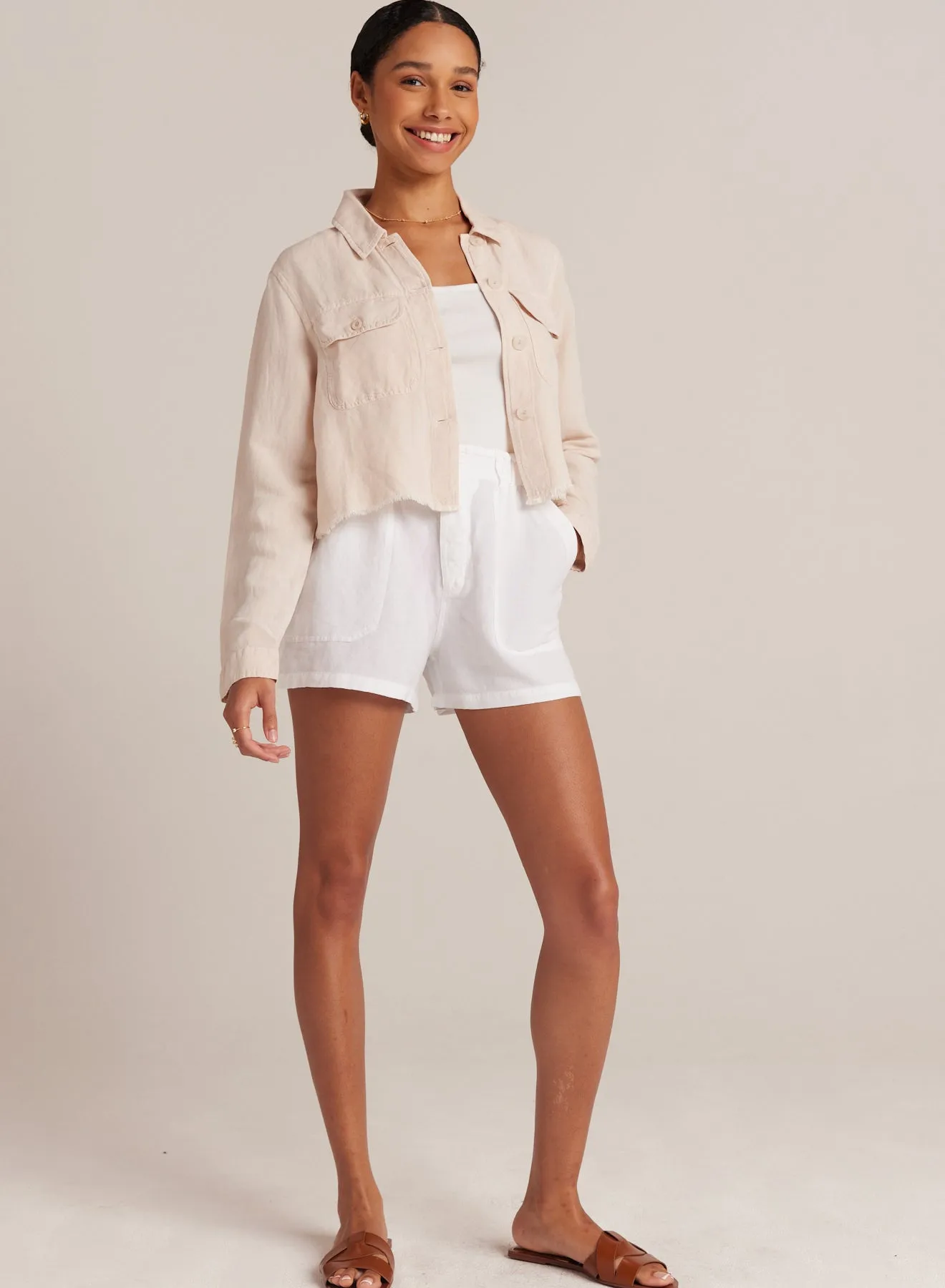 Lily Frayed Hem Jacket - Sand Khaki