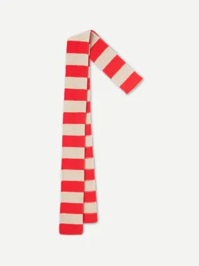 Long Stripe Garter Stitch Scarf - Poppy/Oatmeal